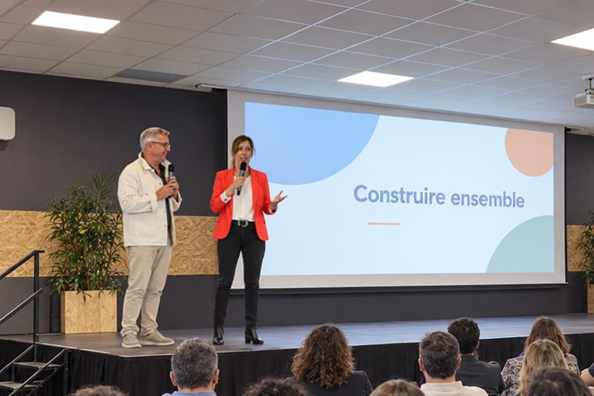 Élise Delaunay et Jean-Luc Guillou sur scène devant une salle comble : « Construire ensemble »